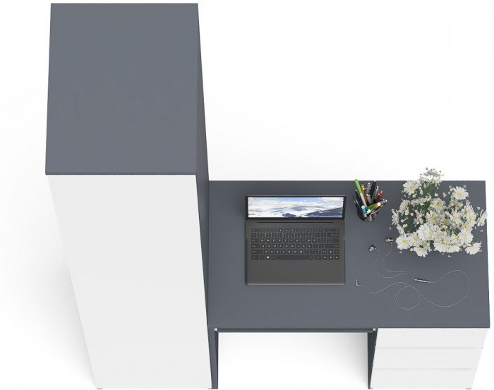 Мори Стол компьютерный МС-6 правый + Пенал МШ400.1, цвет графит/белый, ШхГхВ 130,4х50,4х209,6 см., выдвижные ящики справа, НЕ универсальная сборка