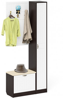 Прихожая П-6 Компоновка № 21, венге/фасады МДФ белое дерево фрезеровка прованс