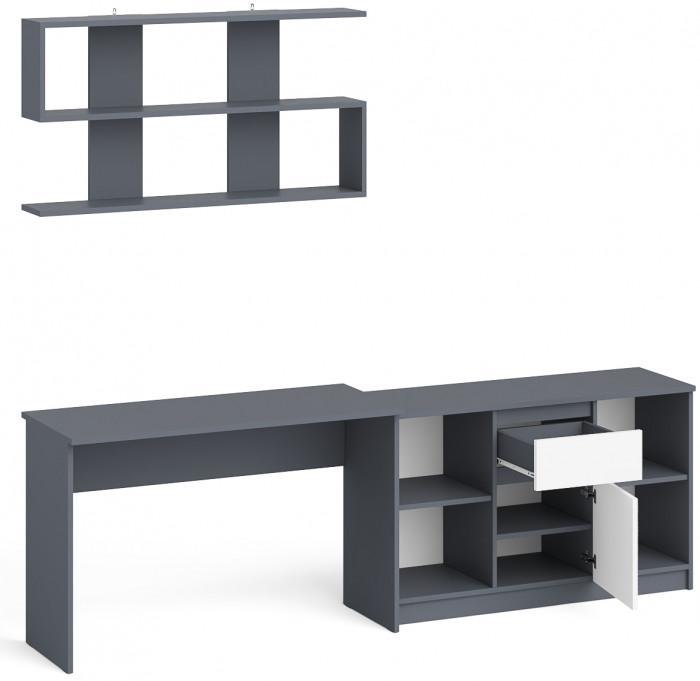 Мори Стол письменный МСП1200.1 + Тумба МТВ1204.1 + Полка 1200, цвет графит/белый, ШхГхВ 240,8х50х209,6 см., универсальная сборка