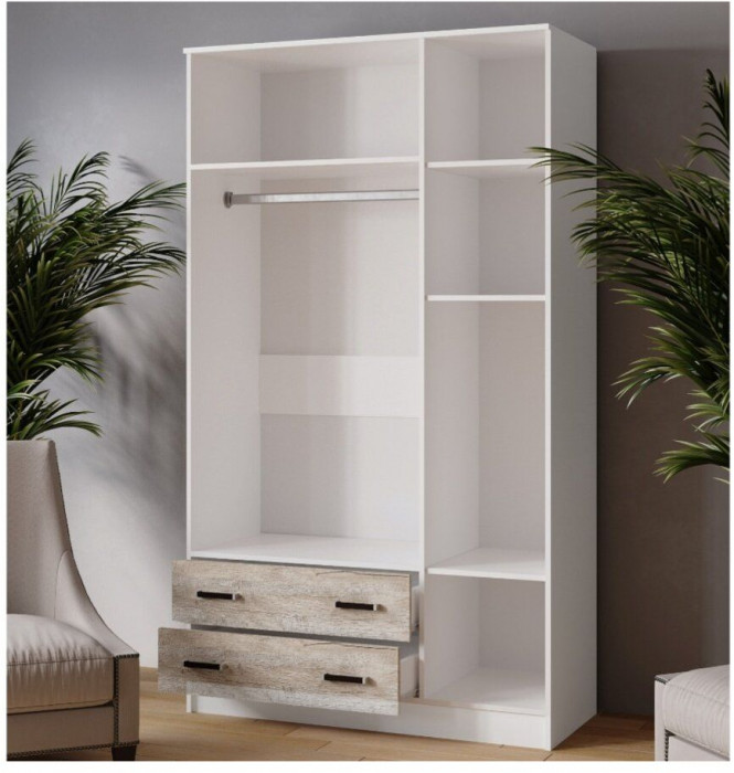 Шкаф комбинированный Лагуна 1200 с антресолью и зеркалом белый/дуб юкон