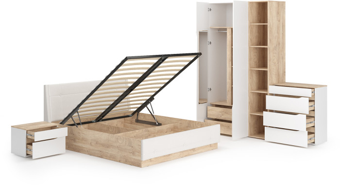 Муссон Спальня № 04, белый/дуб эндгрейн элегантный/искусственная кожа белая