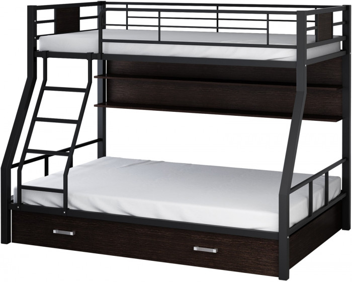 Двухъярусная кровать Гранада-1ПЯ, черная (Дуб Сонома, Черный)