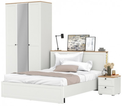 Остин 11.53 Кровать + ортопед + 13.336.03 Шкаф для одежды + 16.152 Тумба прикроватная, белый шагрень/дуб крафт золотой