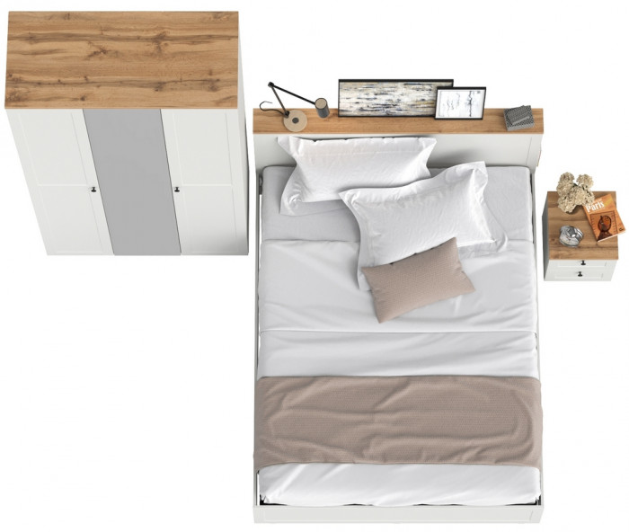 Остин 11.53 Кровать + ортопед + 13.336.03 Шкаф для одежды + 16.152 Тумба прикроватная, белый шагрень/дуб крафт золотой