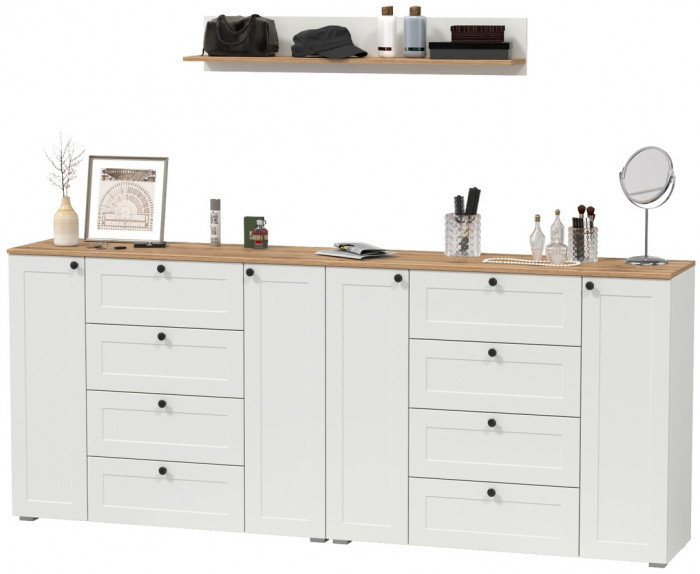 Остин Прихожая 70, цвет белый шагрень/дуб крафт золотой, ШхГхВ 240х41,9х160 см.