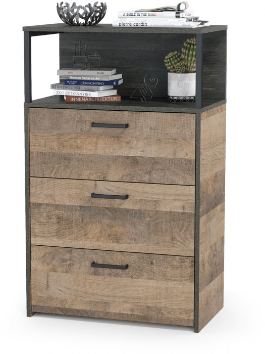 Трувор 13.307.02 Комод с ящиками, цвет дуб гранж песочный/интра, ШхГхВ 66х37х106,9 см.