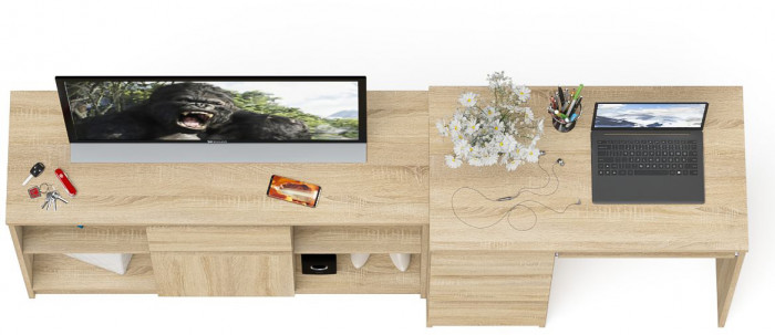 Мори Стол компьютерный МС-6 левый + Тумба МТВ1204.1, цвет дуб сонома, ШхГхВ 210,4х50х76,6 см., выдвижные ящики слева, НЕ универсальная сборка