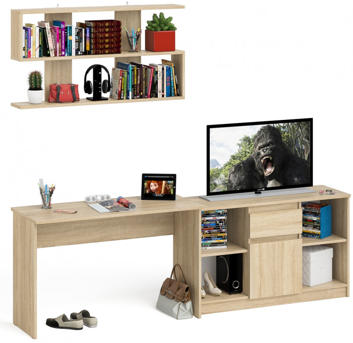 Мори Стол письменный МСП1200.1 + Тумба МТВ1204.1 + Полка 1200, цвет дуб сонома, ШхГхВ 240,8х50х209,6 см., универсальная сборка