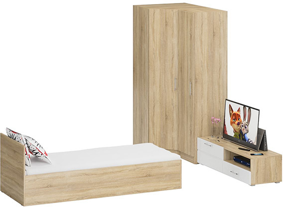 Спальня Стандарт 4-0800, дуб сонома/фасады ТВ тумбы МДФ белый глянец