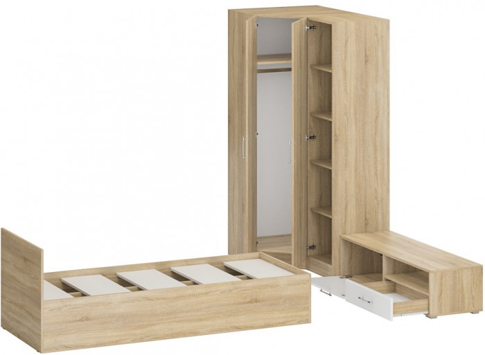 Спальня Стандарт 4-0800, дуб сонома/фасады ТВ тумбы МДФ белый глянец