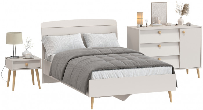 Афина Спальня Кровать 1200 + Комод + Тумба, кашемир серый