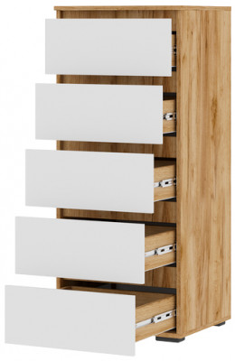 Хелен КМ 03 Комод 502 5 ящиков (0,502х1,188х0,460) белый/дуб крафт золото