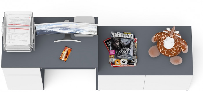 Мори компьютерный стол МС-1 левый + Тумба МА900.1, графит/белый