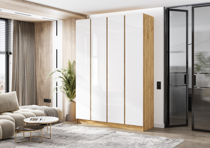 Келвин Шкаф 4-х створчатый (1600) (Белый Глянец, Дуб Крафт)