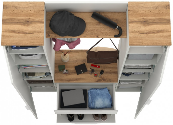 Октава Прихожая 20, белый шагрень/дуб крафт золотой/фасады МДФ белый шагрень