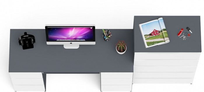 Мори Стол компьютерный МС-2 + Комод МК700.5, цвет графит/белый, ШхГхВ 205,8х50х114 см., универсальная сборка