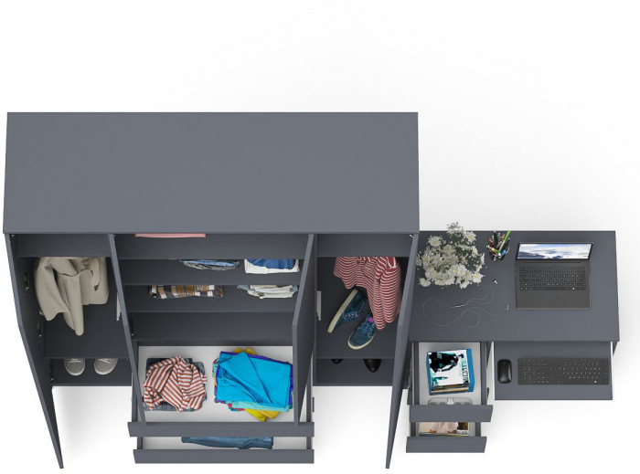 Мори Стол компьютерный МС-6 левый + Шкаф МШ1600.1, цвет графит, ШхГхВ 250,4х50,4х209,6 см., выдвижные ящики слева, НЕ универсальная сборка