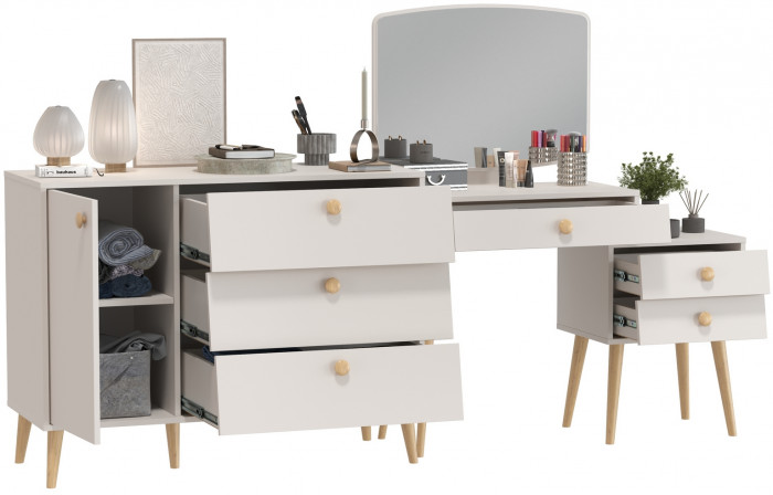 Афина Спальня Трюмо + Комод с дверкой и тремя ящиками, кашемир серый