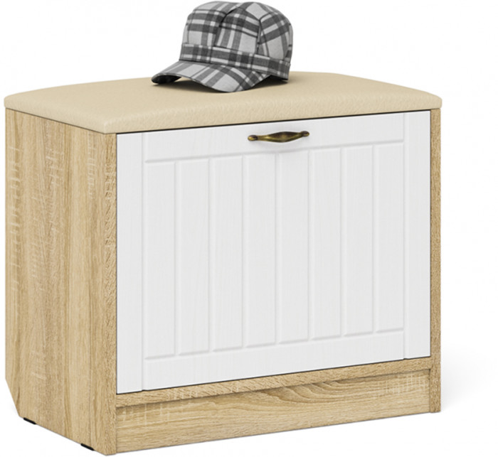 Прихожая П-6 Компоновка № 25, цвет дуб сонома/фасады МДФ белое дерево фрезеровка прованс, ШхГхВ 150х50х210 см., универсальная сборка