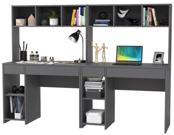 Стол компьютерный Комфорт 12.77F + Стол компьютерный Комфорт 12.77F, цвет тёмно-серый, ШхГхВ 200х49,8х147 см., универсальная сборка
