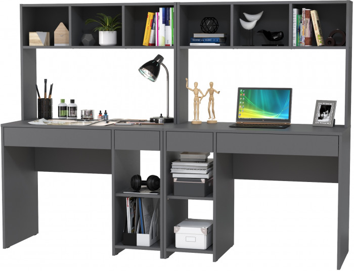 Стол компьютерный Комфорт 12.77F + Стол компьютерный Комфорт 12.77F, цвет тёмно-серый, ШхГхВ 200х49,8х147 см., универсальная сборка