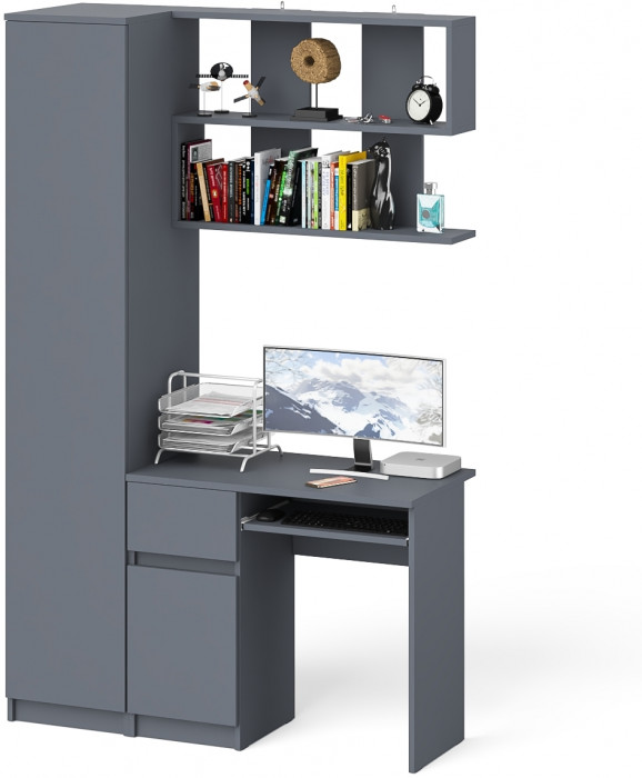 Мори компьютерный стол МС-1 левый + Пенал МШ400.1 + Полка 900, графит