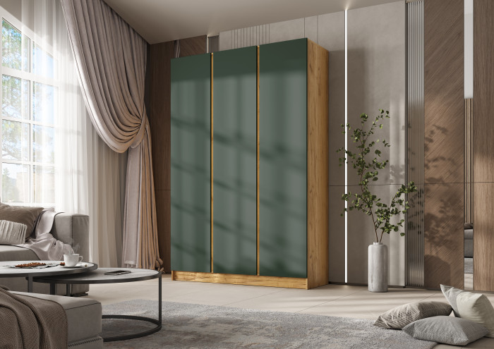 Келвин Шкаф 3-х створчатый 1500, Дуб крафт/Изумрудный