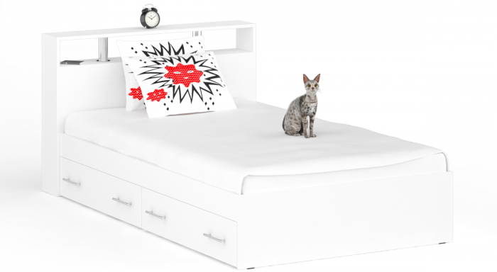 Камелия Кровать с ящиками 1200 + две тумбы, цвет белый, ШхГхВ 236х217х78,2 см., сп.м. 1200х2000 мм., без матраса, основание есть