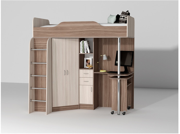 Кровать-чердак Бриз-1 80х190 (Бетон Светлый / Камень Темный)