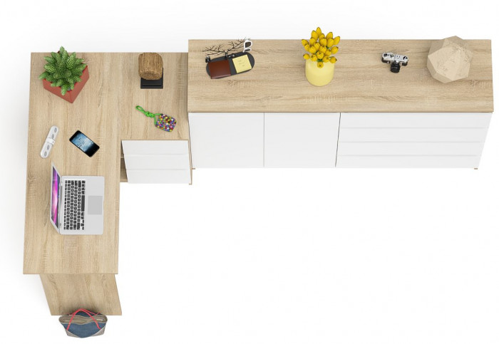 Мори Стол компьютерный МС-16 правый + Комод МК1600.1, цвет дуб сонома/белый, ШхГхВ 284,8х84,9х94 см., выдвижные ящики справа, НЕ универс. сборка