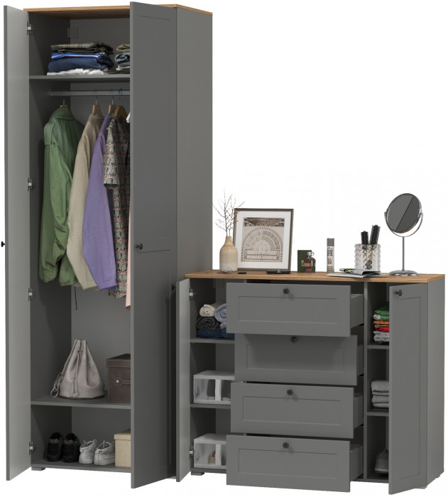 Остин Прихожая 04, цвет серый графит/дуб крафт золотой, ШхГхВ 200х54,3х229,6 см., универсальная сборка