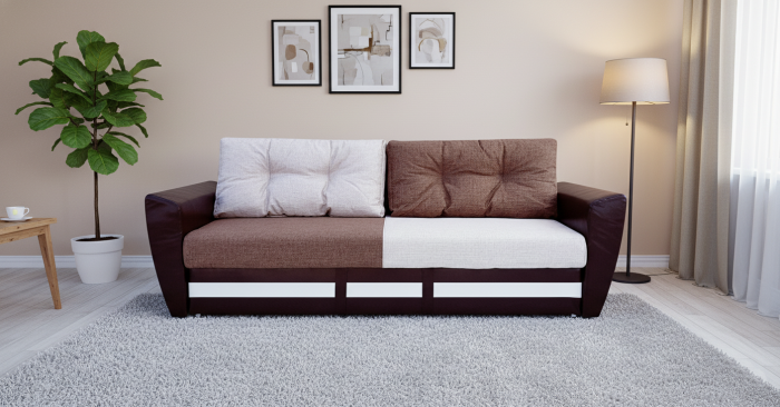 Диван-еврокнижка Амстердам, 150х195, пружинный блок, рогожка/экокожа, комби