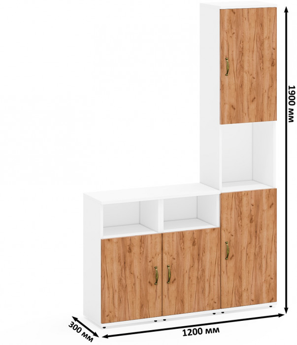 Лидер-8 Пенал + Тумба МД 3.19 + Тумба МД 3.19, белый шагрень/крафт золото