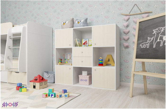 Стеллаж Джери (Ясень Анкор Темный/Голубой)