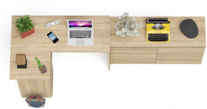 Мори Стол компьютерный МС-16 левый + Комод МК1200.6, цвет дуб сонома, ШхГхВ 244,8х84,9х76,6 см., выдвижные ящики слева, НЕ универсальная сборка