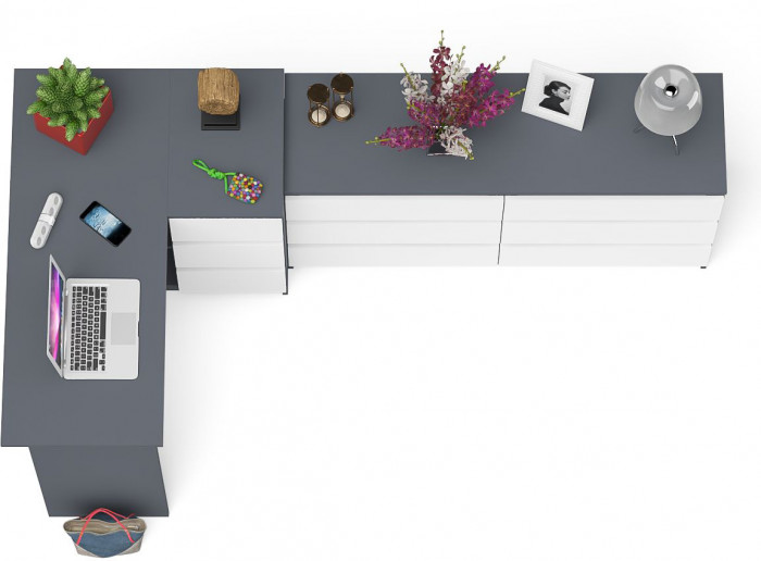 Мори Стол компьютерный МС-16 правый + Комод МК1380.6, цвет графит/белый, ШхГхВ 262,4х84,9х76,6 см., выдвижные ящики справа, НЕ универсальная сборка