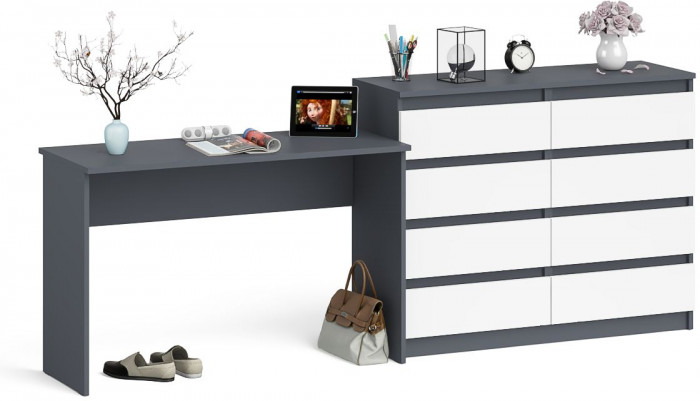 Мори Стол письменный МСП1200.1 + Комод МК1200.8, цвет графит/белый, ШхГхВ 240,8х50х94 см., универсальная сборка