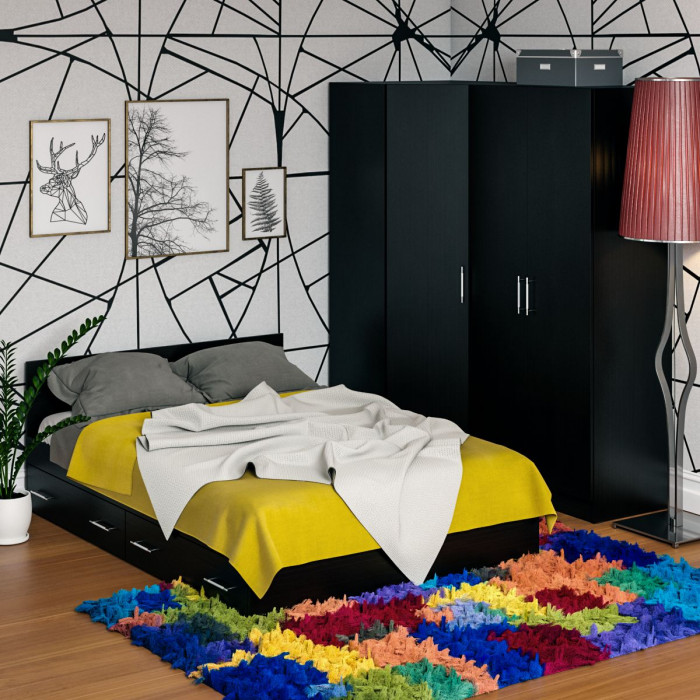 Спальня Стандарт 2-1400Я, цвет венге, ШхГхВ 143,5х203,5х70 + 171,2х81,2х200 см., сп.м. 1400х2000 мм., без матраса, основание есть