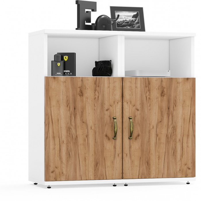 Лидер-8 Тумба МД 3.19 2 шт., цвет белый шагрень/крафт золото, ШхГхВ 80х30х75 см., универсальная сборка