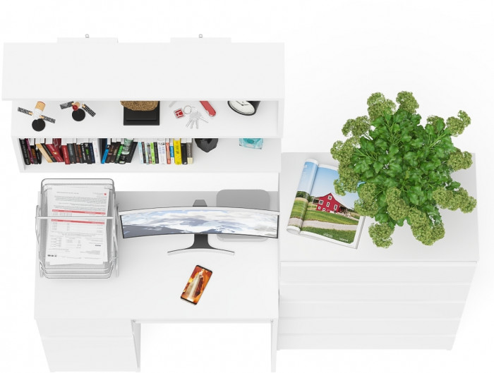 Мори Стол компьютерный МС-1 левый + Комод МК700.5 + Полка 900, цвет белый, ШхГхВ 160,4х50х209,6 см., НЕ универсальная сборка