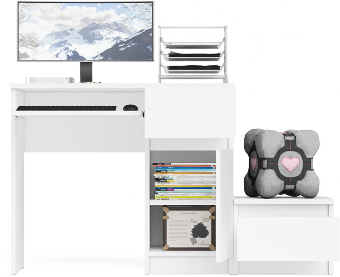 Мори Стол компьютерный МС-1 правый + Тумба ТМП400.1, цвет белый, ШхГхВ 130,4х50х76,6 см., выдвижной ящик справа, НЕ универсальная сборка