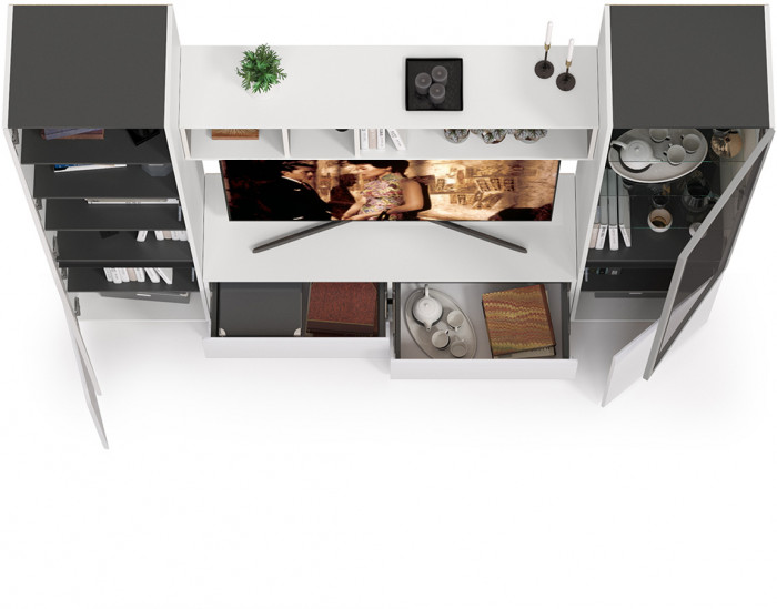 Сидней Комплектация № 012, корпус белый/чёрный/фасады МДФ белый глянец