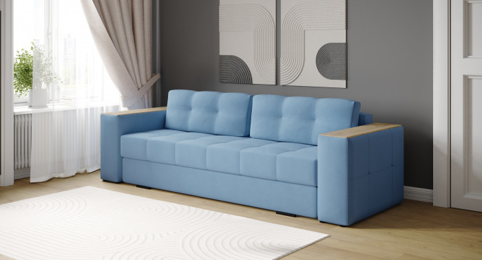 Диван раскладной Нави, светло-голубой/мдф дуб канадский