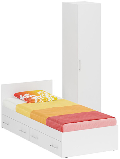 Кровать с ящиками 0900 + Пенал Стандарт, белый