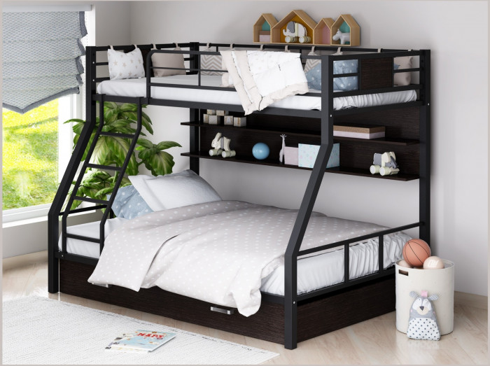 Двухъярусная кровать Гранада-1ПЯ, черная (Ясень шимо светлый, Серый)