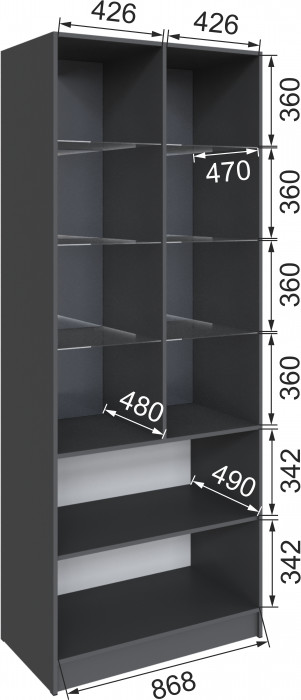 Шкаф Мадрид (0,9) с 2 витринами, Графит серый