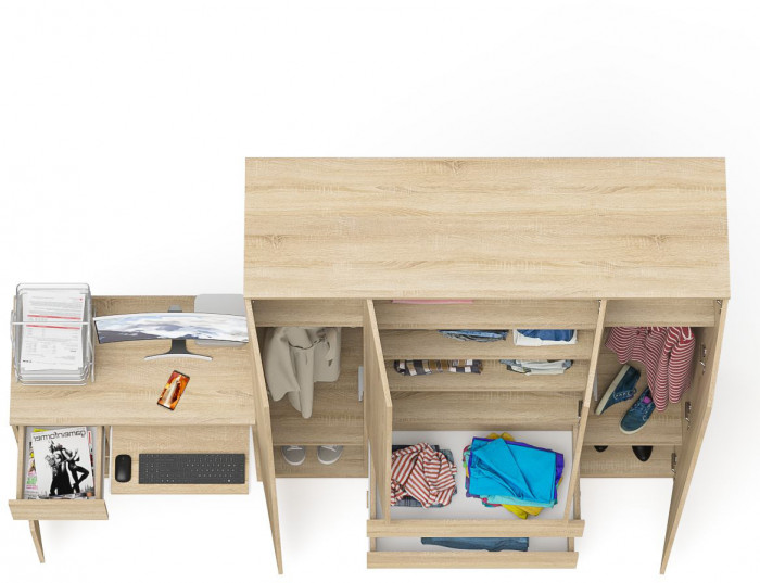 Мори Стол компьютерный МС-1 левый + Шкаф МШ1600.1, цвет дуб сонома, ШхГхВ 250,4х50,4х209,6 см., выдвижной ящик слева, НЕ универсальная сборка