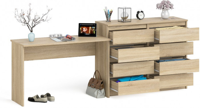 Мори Стол письменный МСП1200.1 + Комод МК1200.8, цвет дуб сонома, ШхГхВ 240,8х50х94 см., универсальная сборка