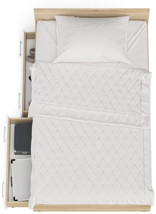 Мори Кровать с ящиками 1200, дуб сонома/белый