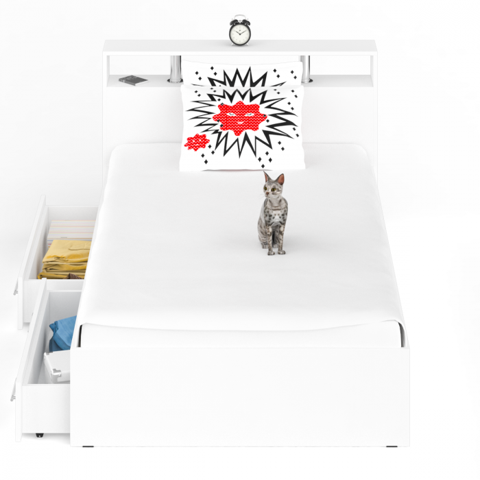 Камелия Кровать с ящиками 1200, цвет белый, ШхГхВ 123,5х217х78,2 см., сп.м. 1200х2000 мм., без матраса, основание есть